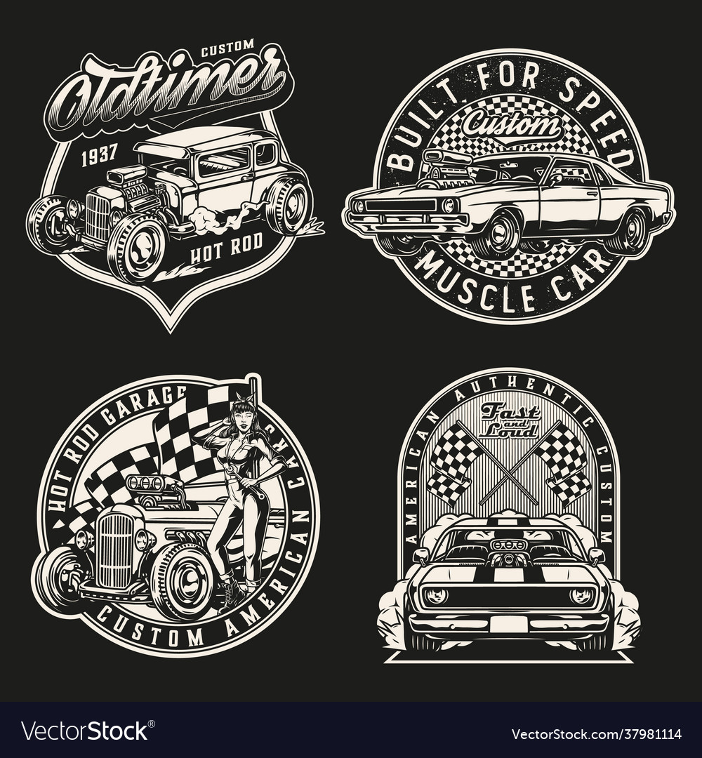 Custom cars monochrome badges Royalty Free Vector Image