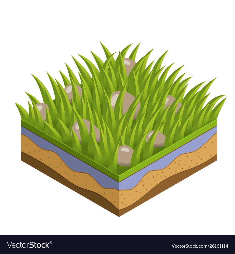 Summer grass soil tile layers isometric Royalty Free Vector