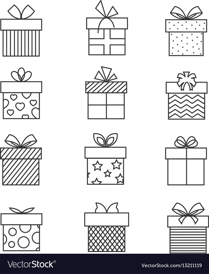 Gift boxes thin line icons present box Royalty Free Vector