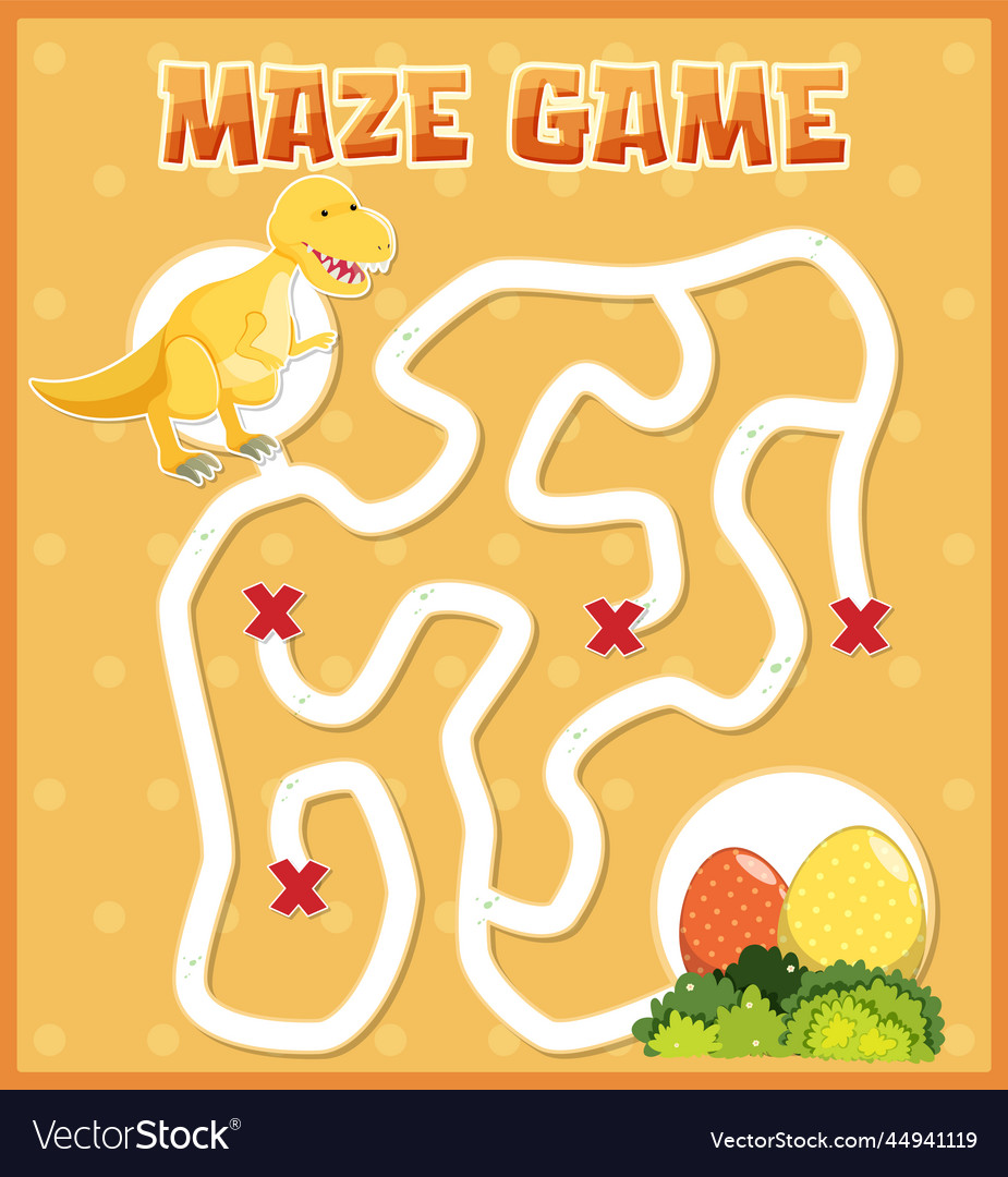 Maze game template in dinosaur theme for kids Vector Image