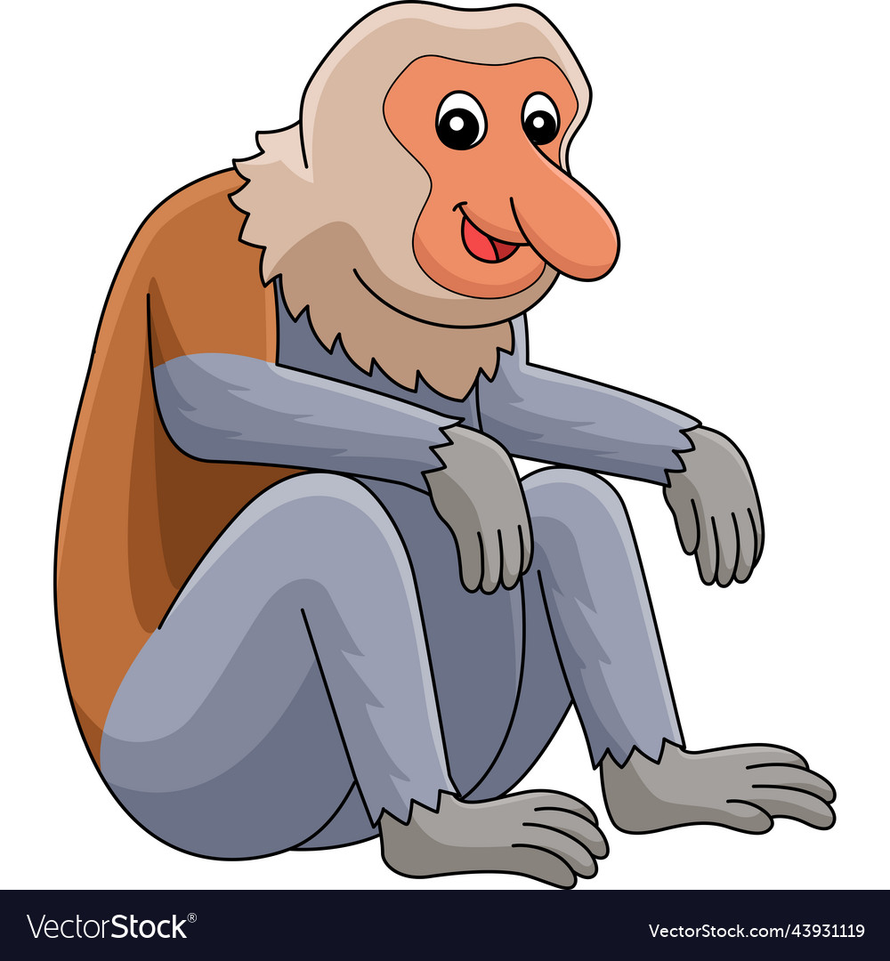 Proboscis monkey animal cartoon colored clipart Vector Image