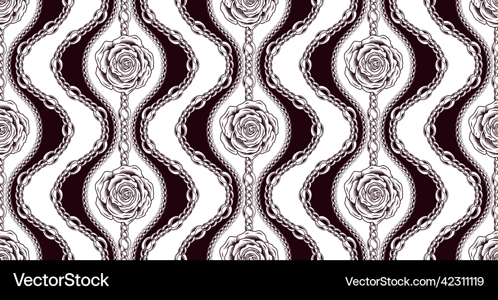 Seamless vintage damask pattern with contour roses