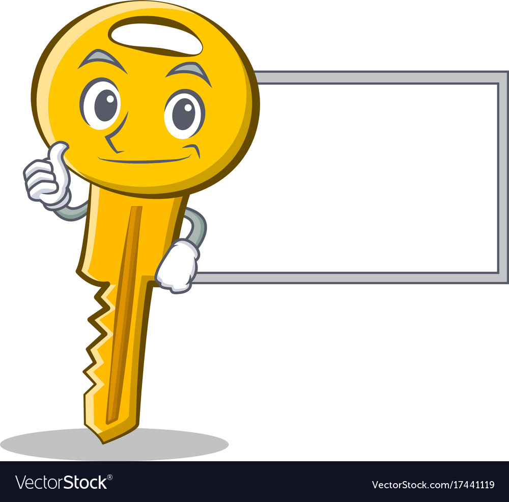 Thumbs up with board key character cartoon style Vector Image