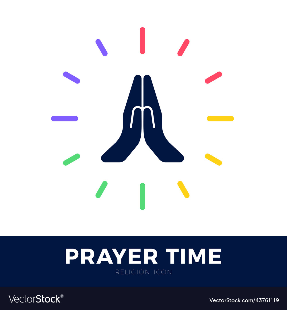 Time to pray logo praying hands icon with clock Vector Image