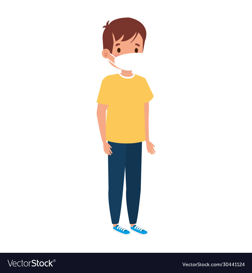 Boy covering his face with smiling mask on white background. Vector  illustration Stock Vector Image & Art - Alamy