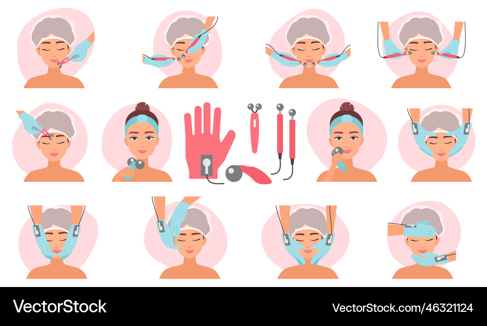 Microcurrent facial treatment set aesthetic Vector Image
