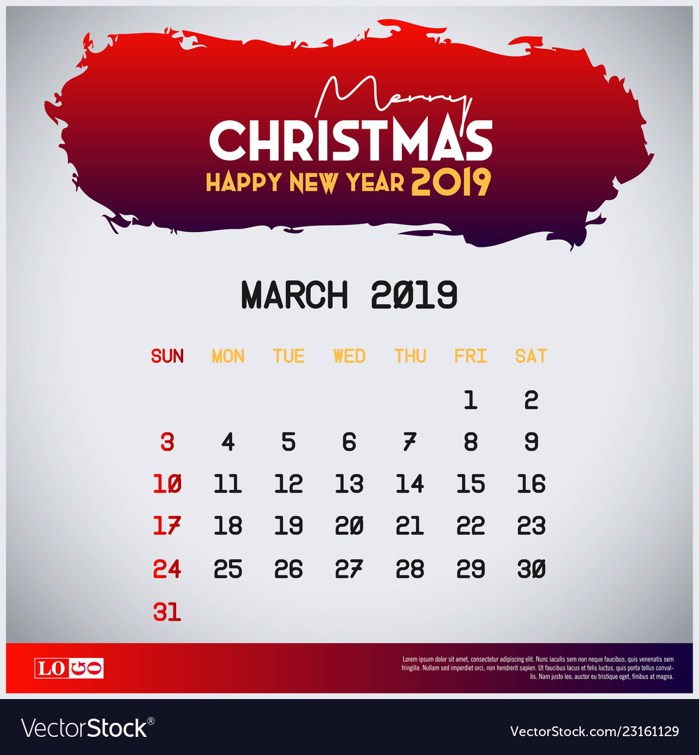 2019 march calendar template merry christmas Vector Image