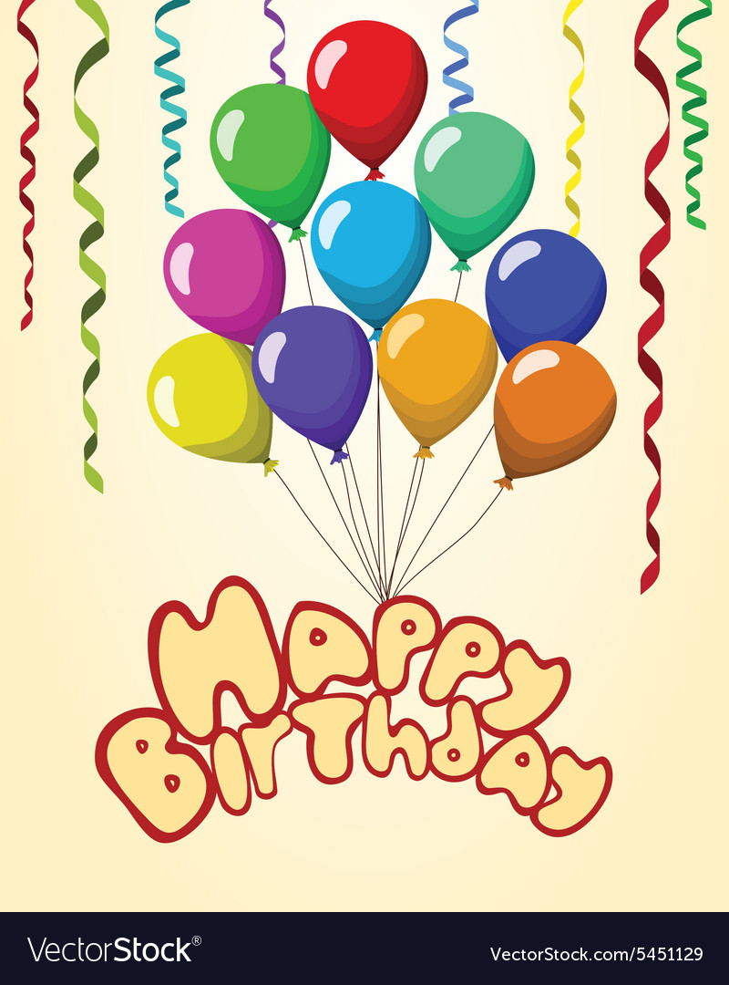 Happy birthday text balloons ribbons pastel Vector Image