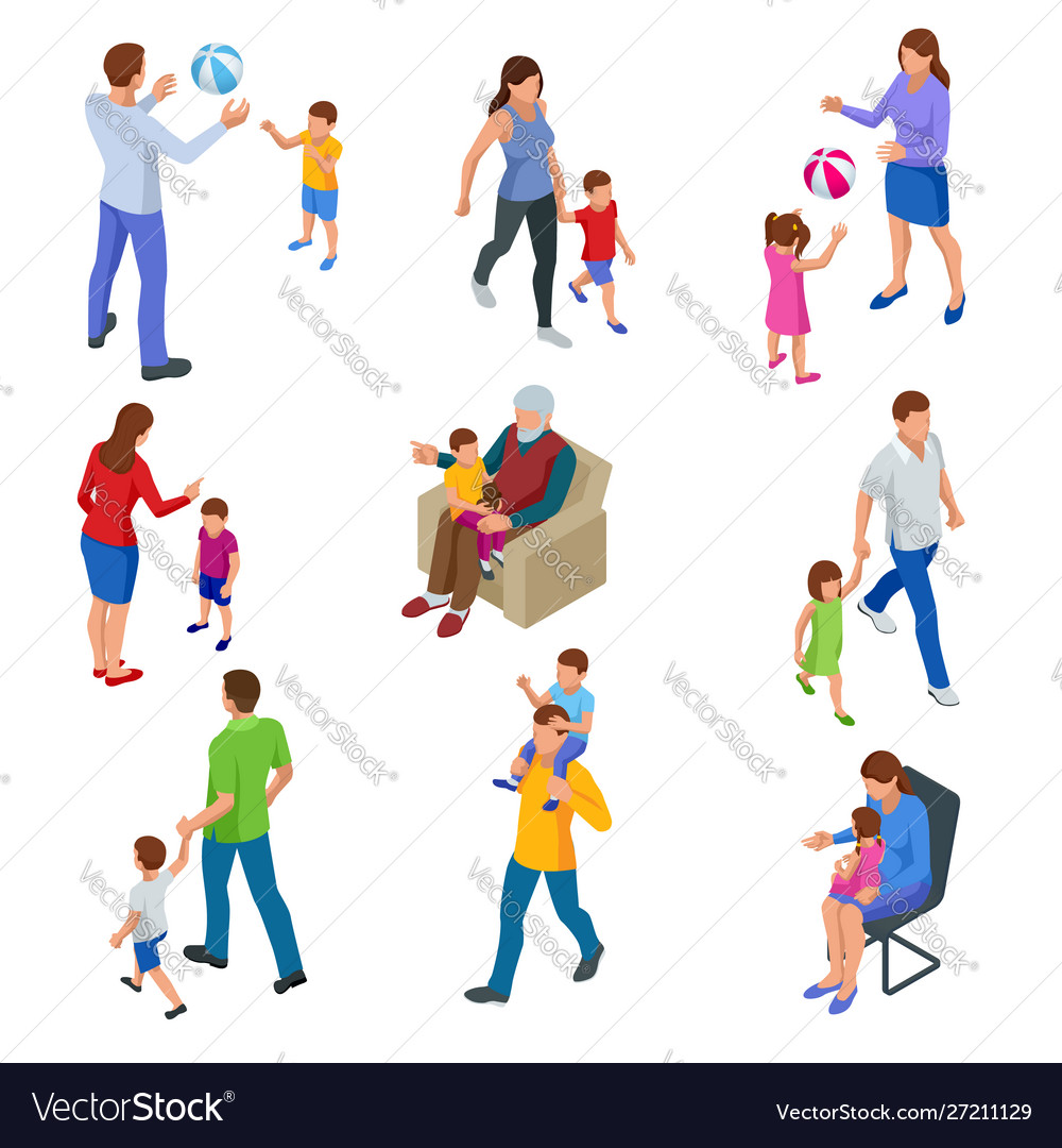 Isometric collection isolated happy Royalty Free Vector