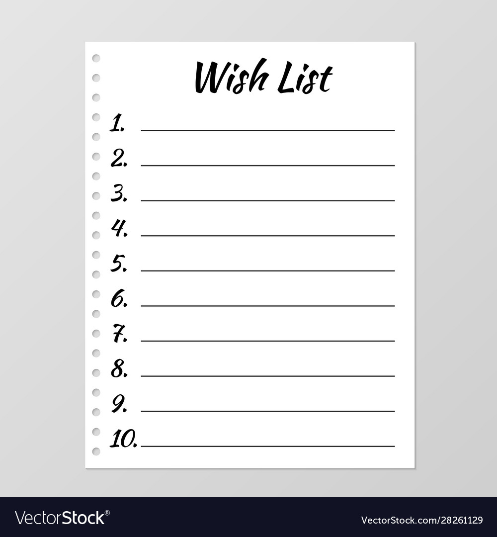 Wish List Template Planner Page Lined Royalty Free Vector