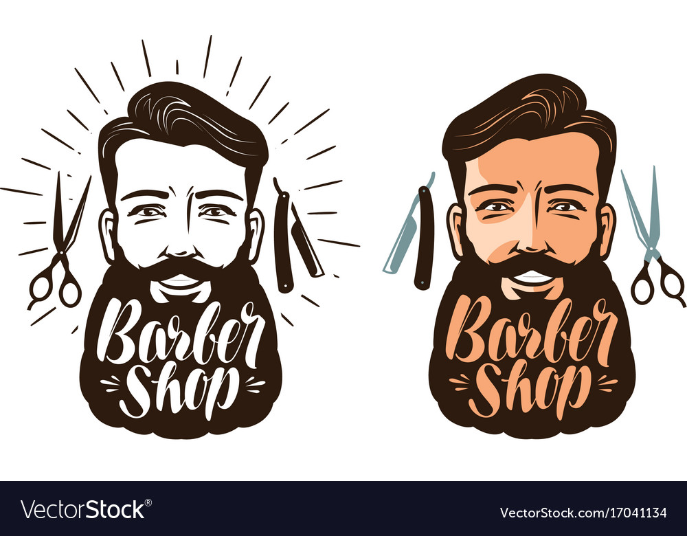 Barber shop logo or label portrait happy man Vector Image