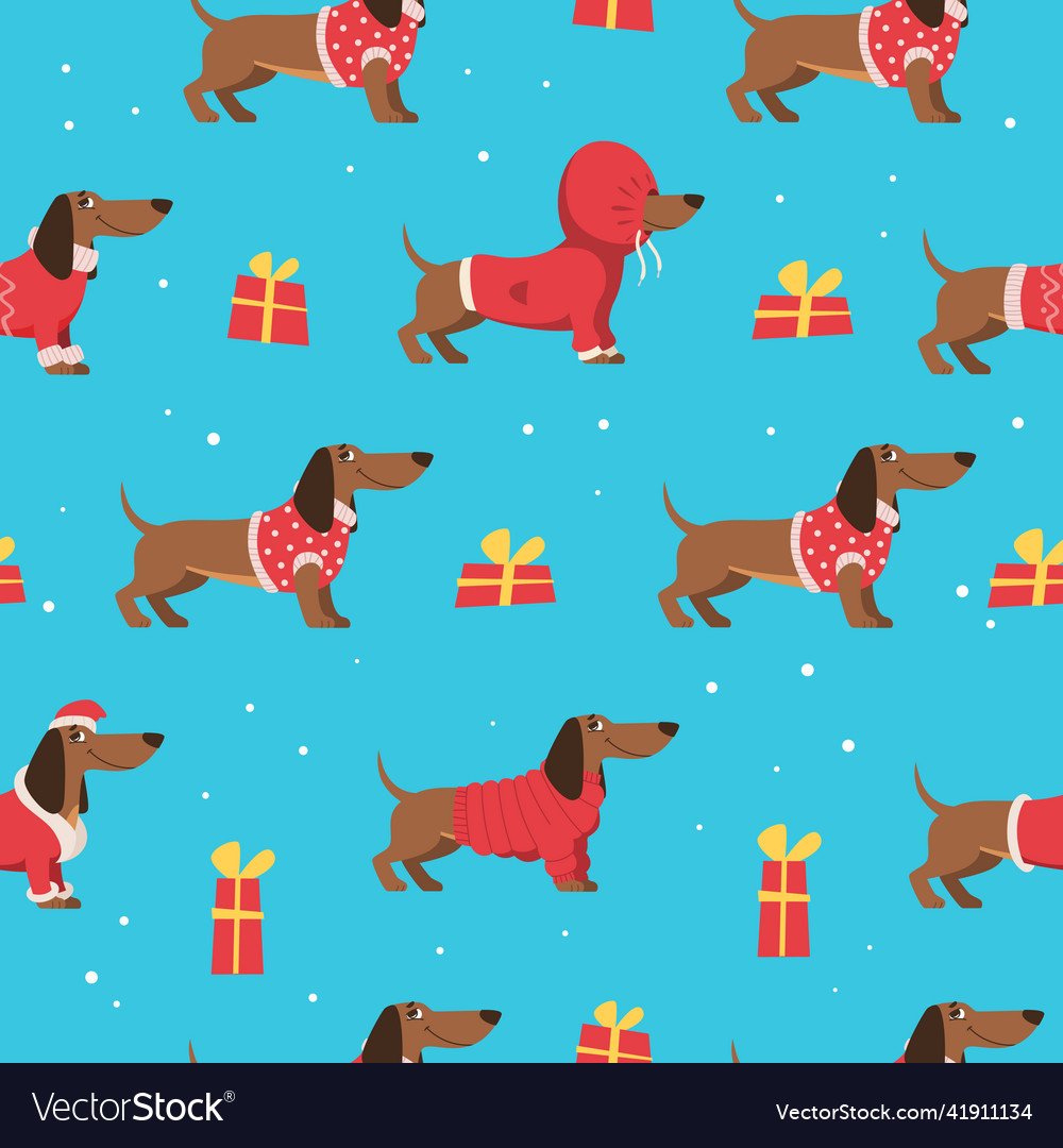 Dachshund pattern decorative template with happy Vector Image
