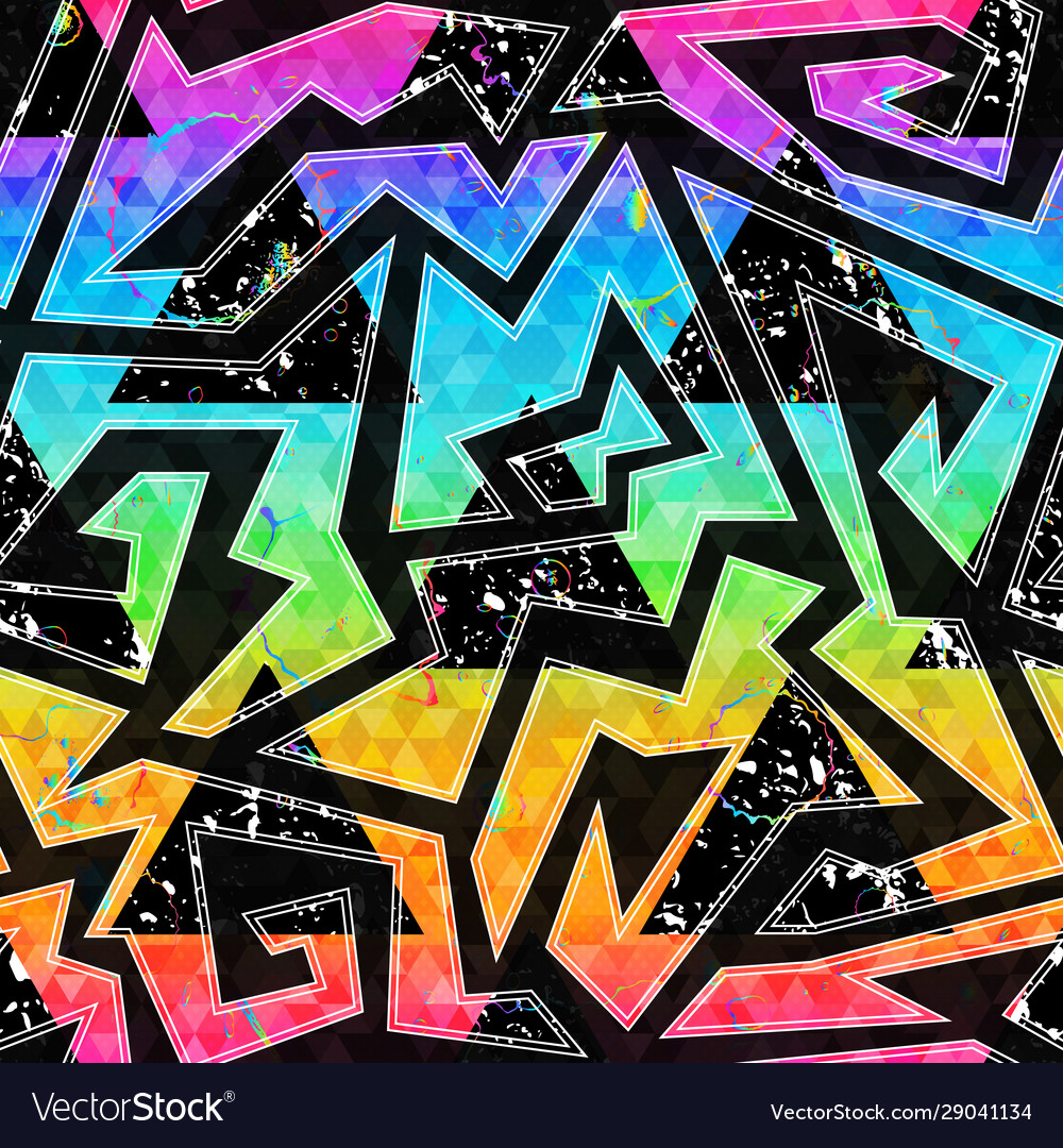 Geometric graffiti seamless pattern with grunge Vector Image