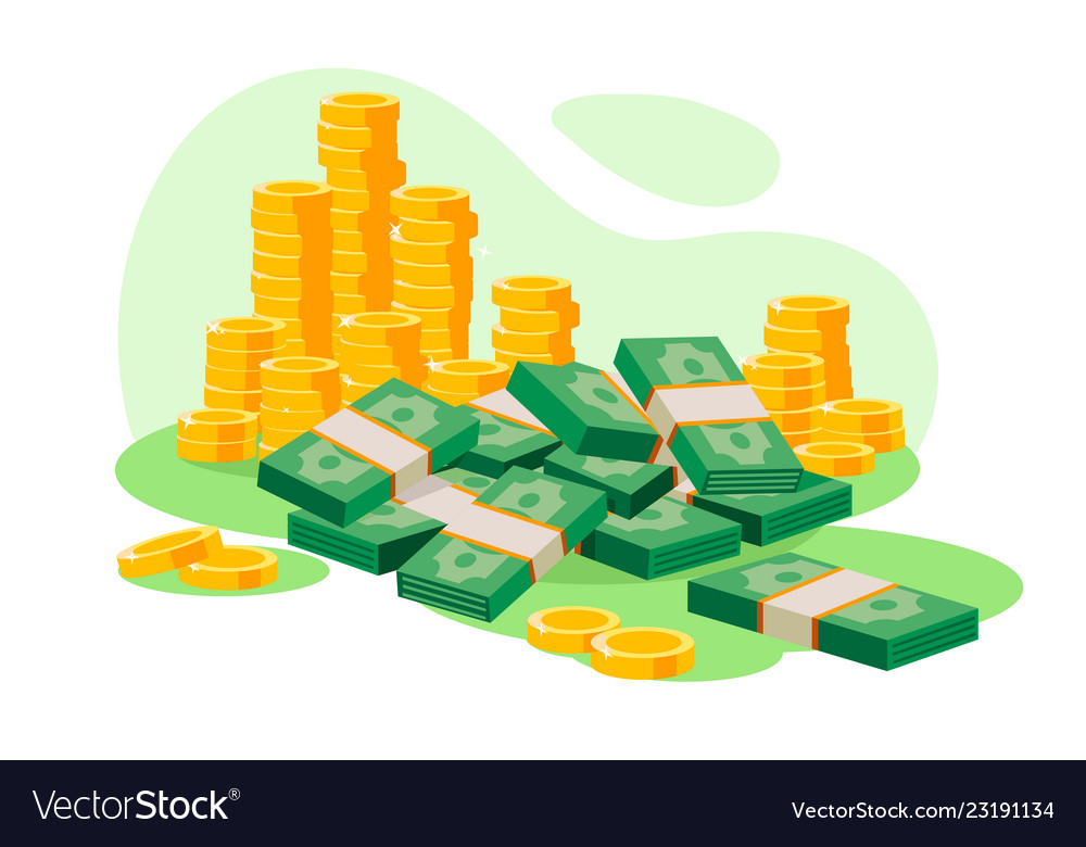 Download Isometric 3d golden coins cash wads of money Vector Image