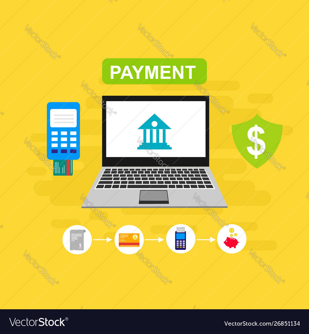 Online payment on computer flat cartoon big pay Vector Image