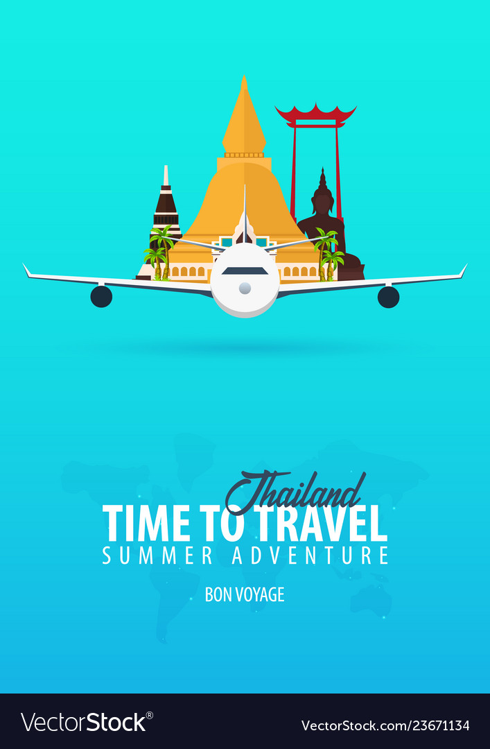 Thailand Time To Travel Banner With Airplane Vector Image