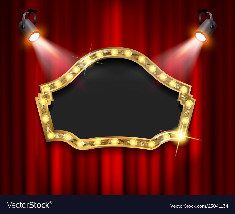 Theater sign on curtain with spotlight Royalty Free Vector