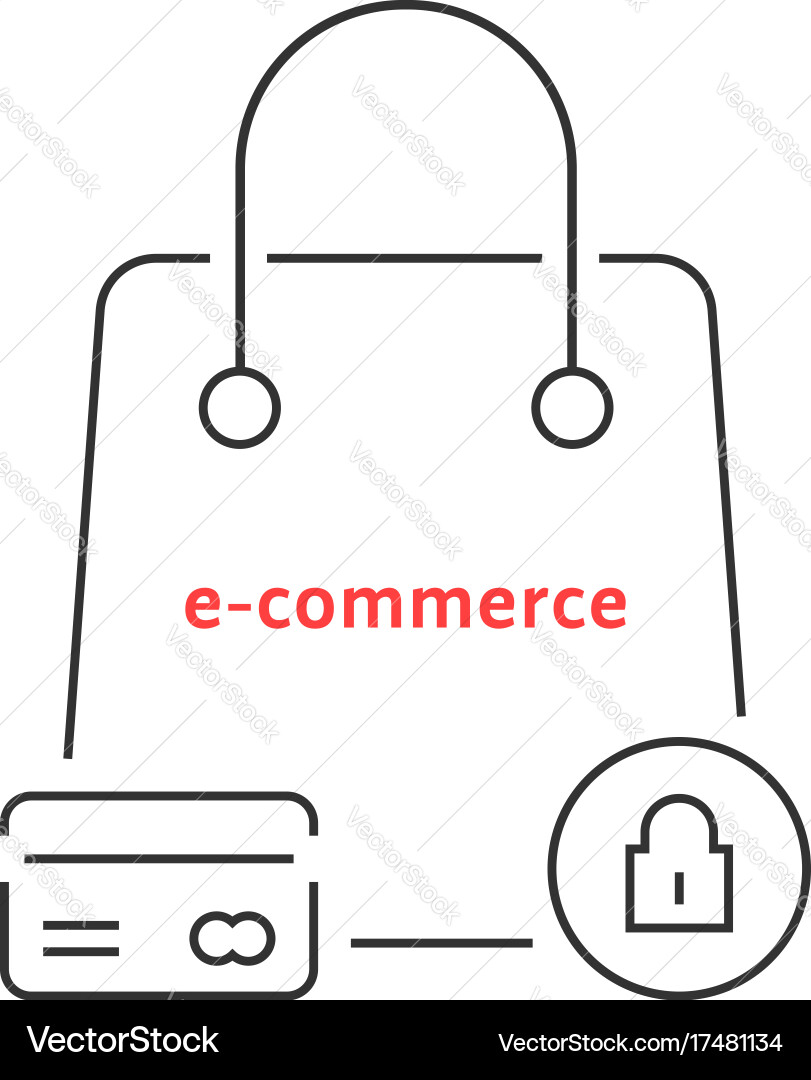 Thin line protected e-commerce Royalty Free Vector Image