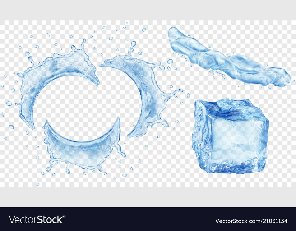 Water splashes and ice cube vector image Water splashes and ice cube