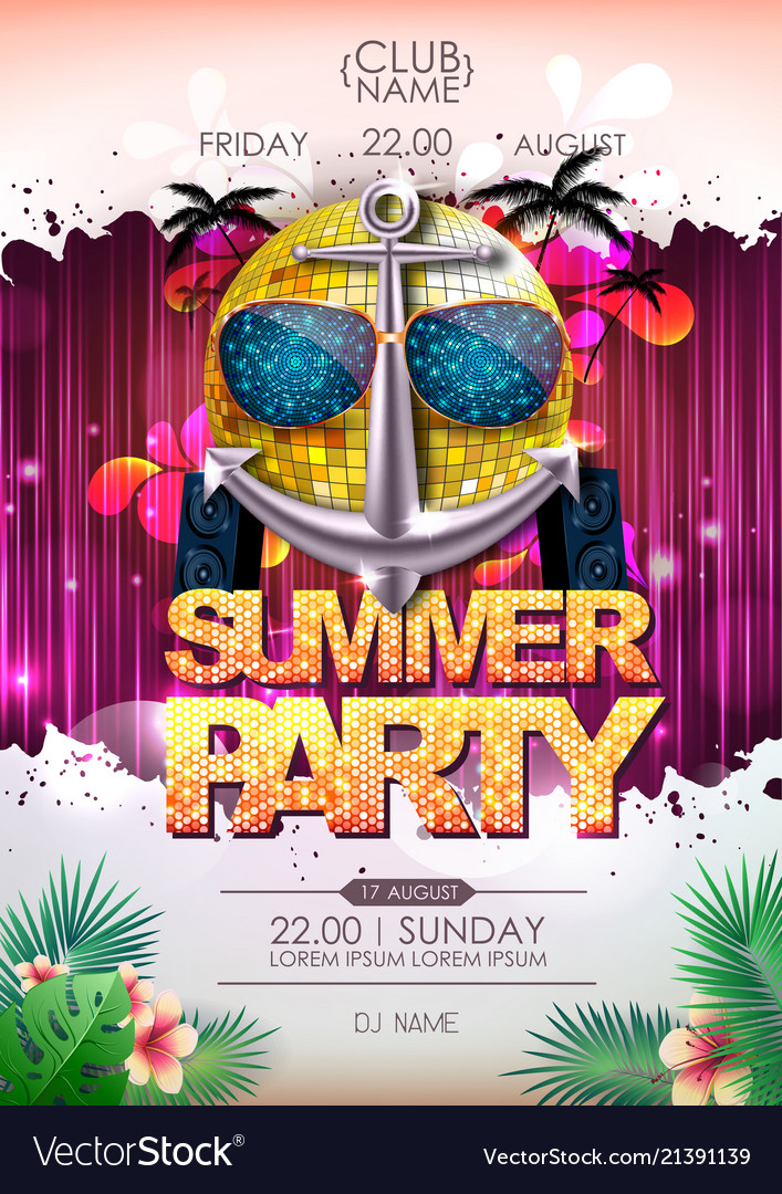 Disco background ball summer beach party Vector Image