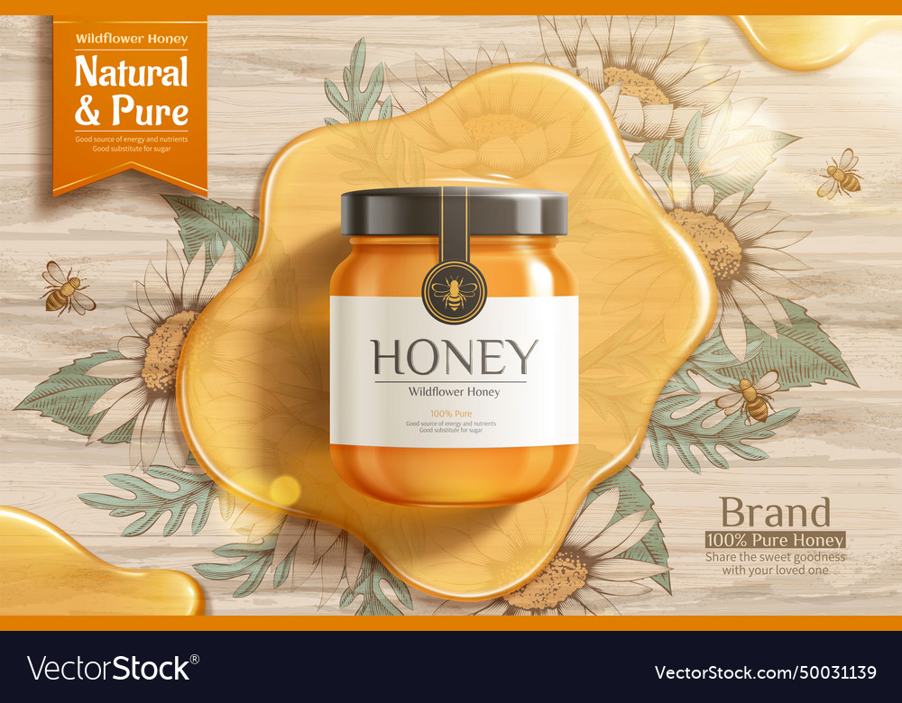 Engraving honey ad template Royalty Free Vector Image