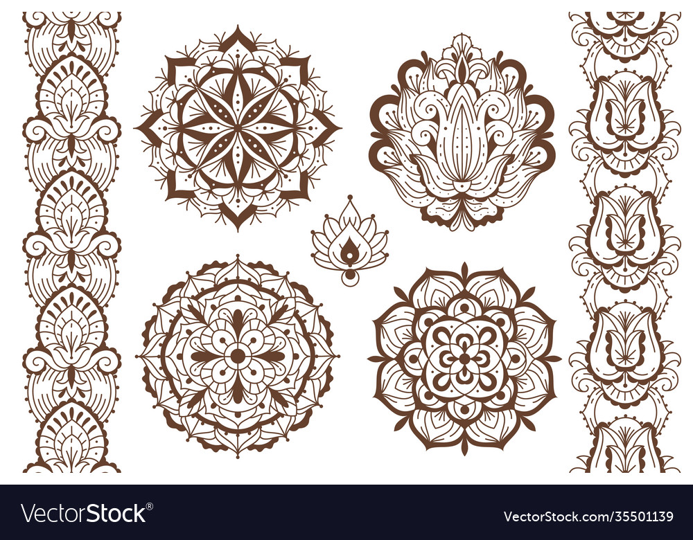 Mehndi elements ethnic temporary henna tattoo vector image Mehndi elements ethnic temporary henna tattoo