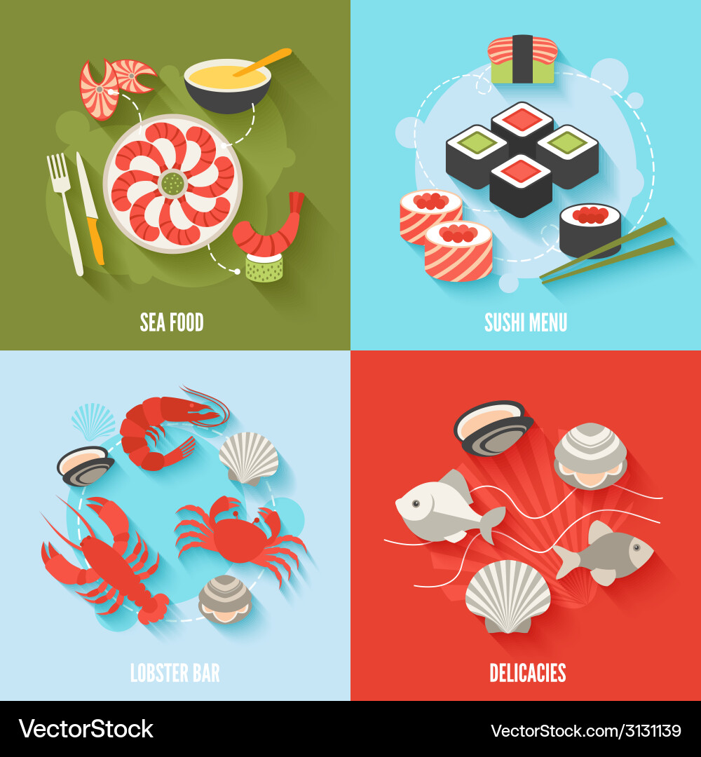 Seafood flat set Royalty Free Vector Image - VectorStock