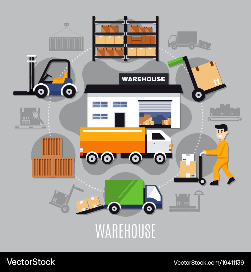 Warehouse colored composition Royalty Free Vector Image