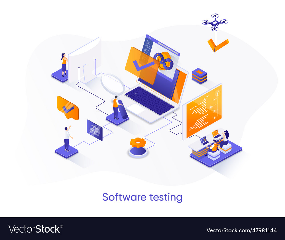 Software testing isometric web banner Royalty Free Vector