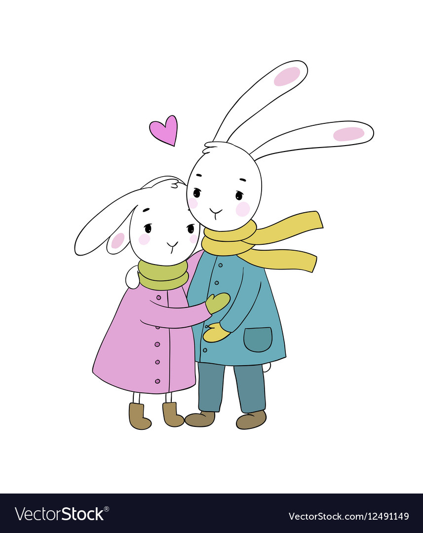 A couple of cute rabbits funny animals Royalty Free Vector