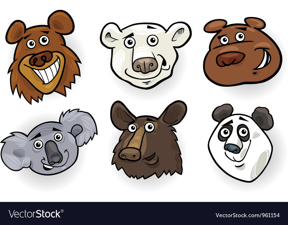 cartoon bears heads set
