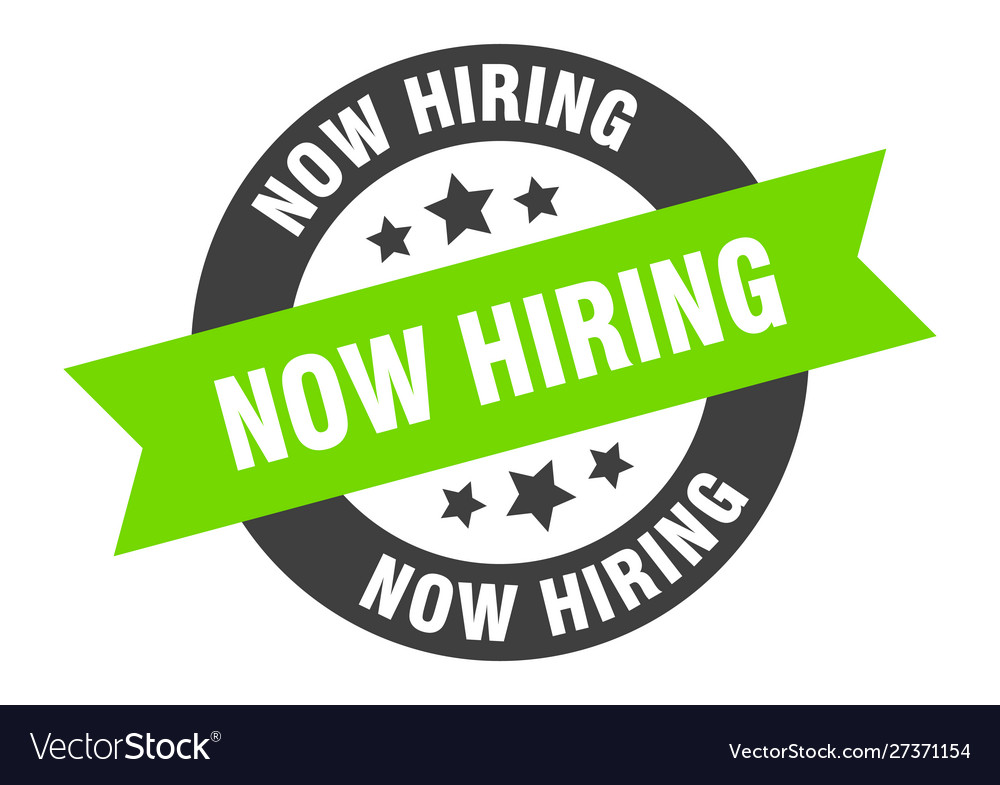 Now hiring sign now hiring black-green round Vector Image