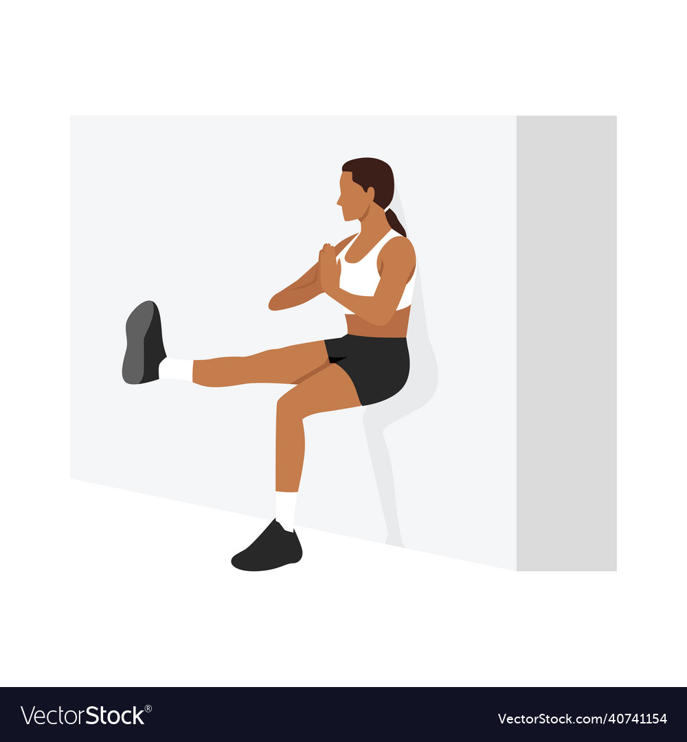 Woman doing wall sit exercise flat Royalty Free Vector Image
