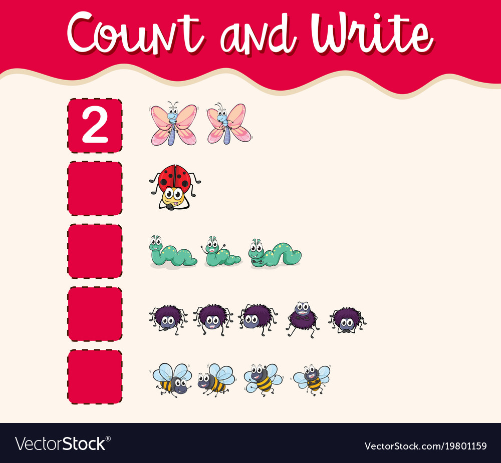 Math Worksheet Template With Count And Write Vector Image