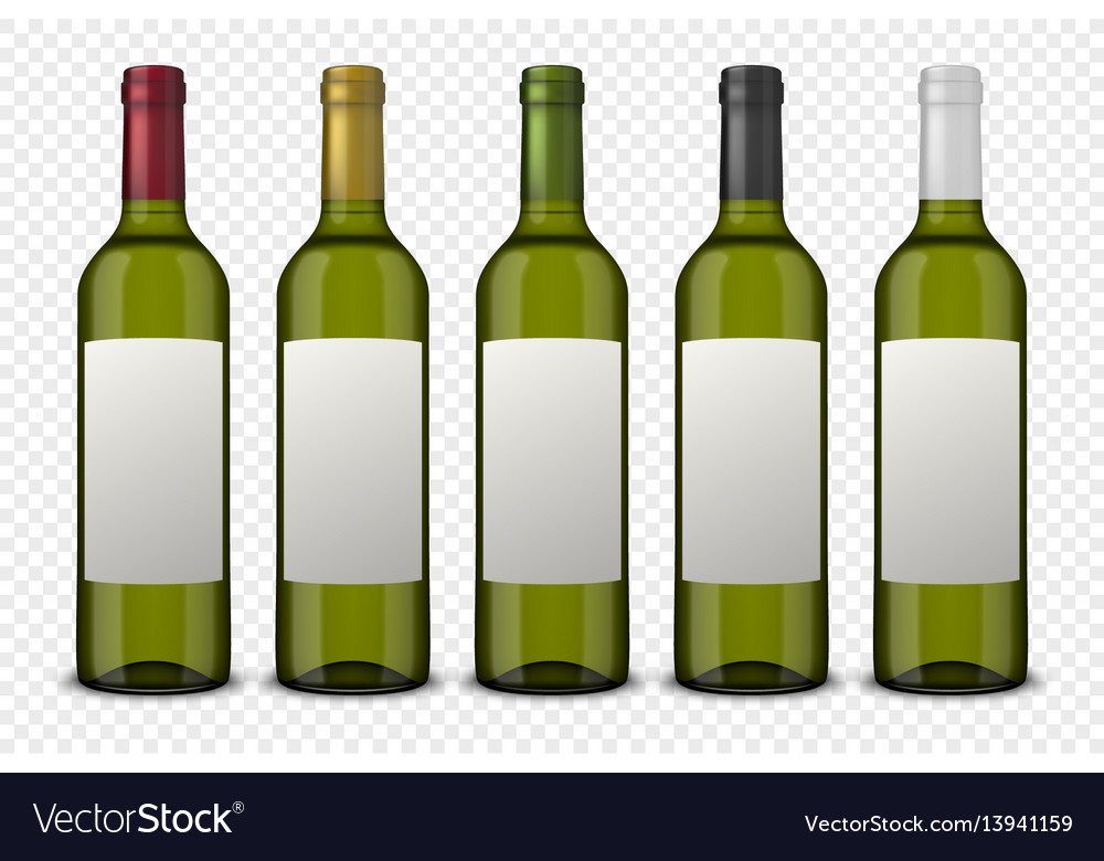 Set 5 Realistic Green Bottles Wine Royalty Free Vector Image