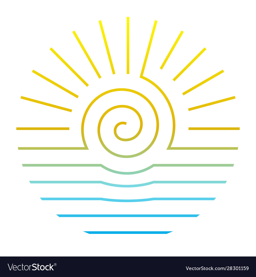 Sun and sea line style round logo on white vector image Sun and sea line style round logo on white