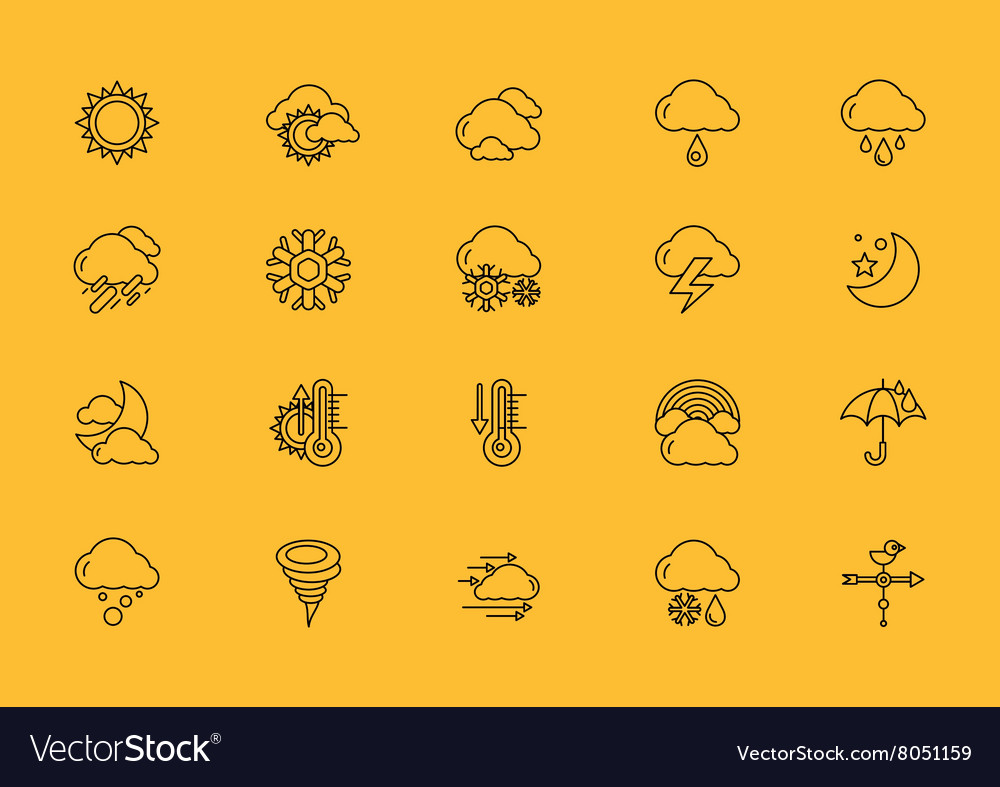 Symbols weather set of black outline icons Vector Image