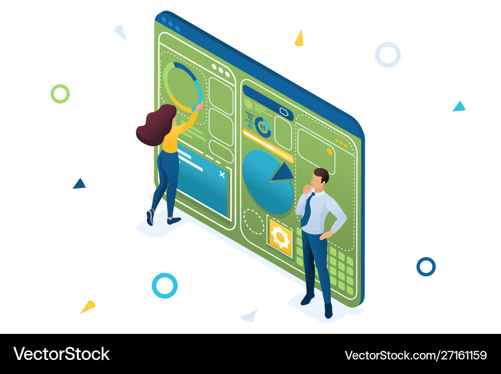 Young people are working on creating a dashboard Vector Image