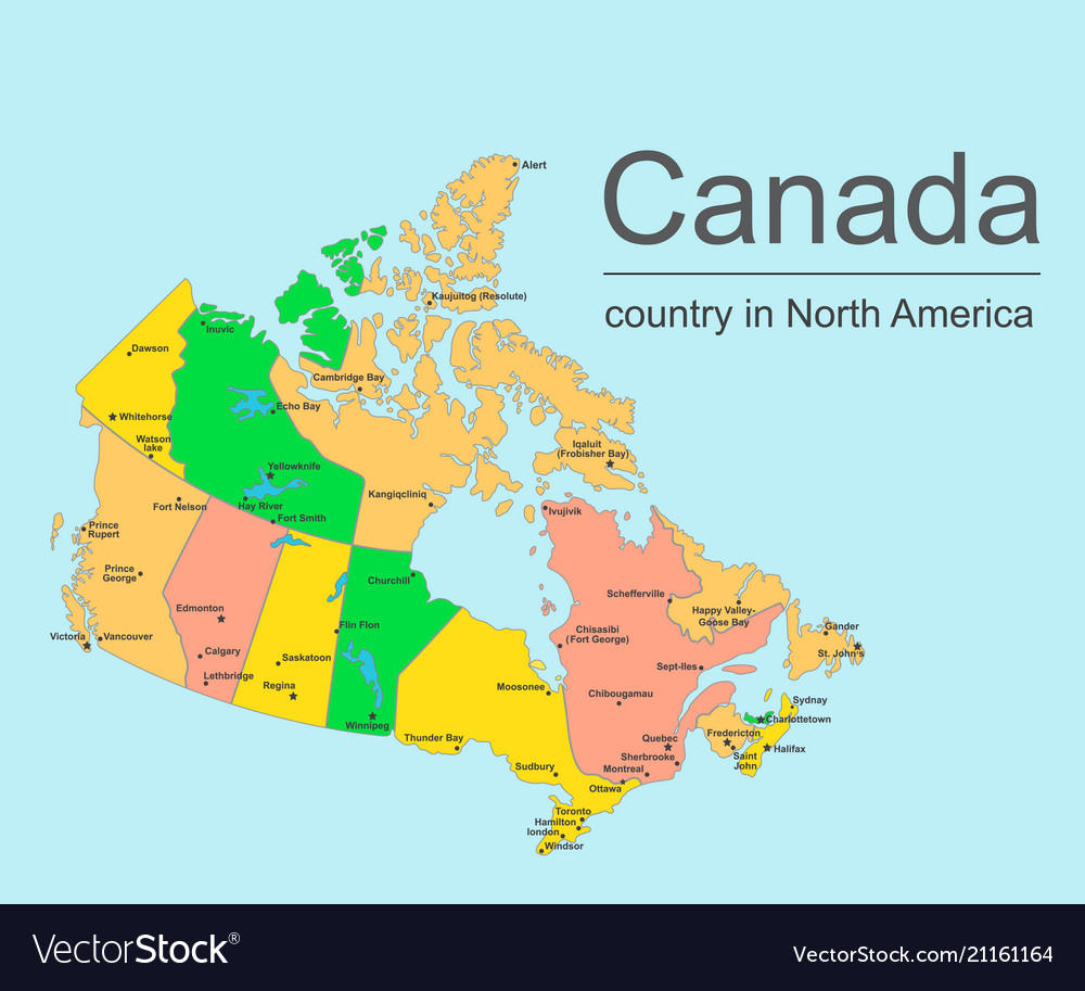 Canada map with provinces and cities Royalty Free Vector