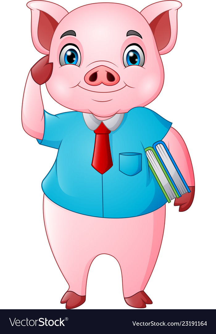 Cartoon pig teacher holding a books Royalty Free Vector