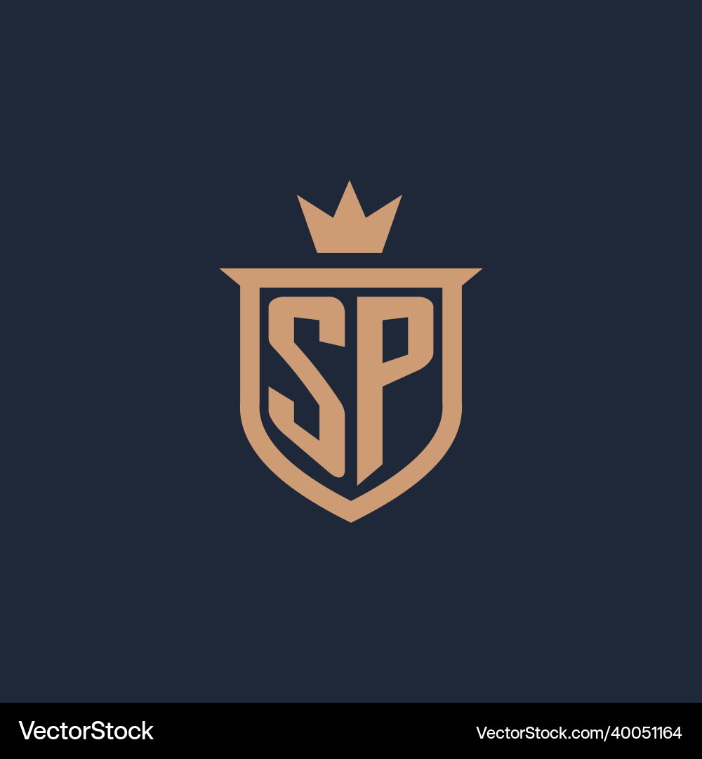 Sp monogram initial logo with shield and crown Vector Image