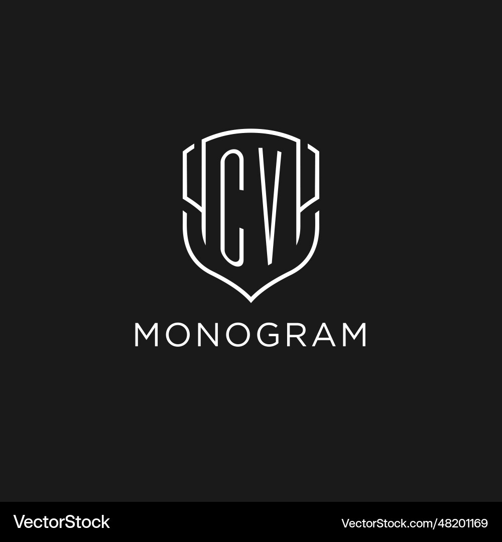 Initial cv logo monoline shield icon shape Vector Image