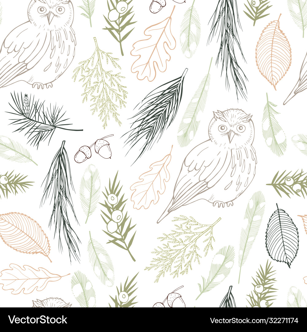 Forest owls seamless pattern Royalty Free Vector Image