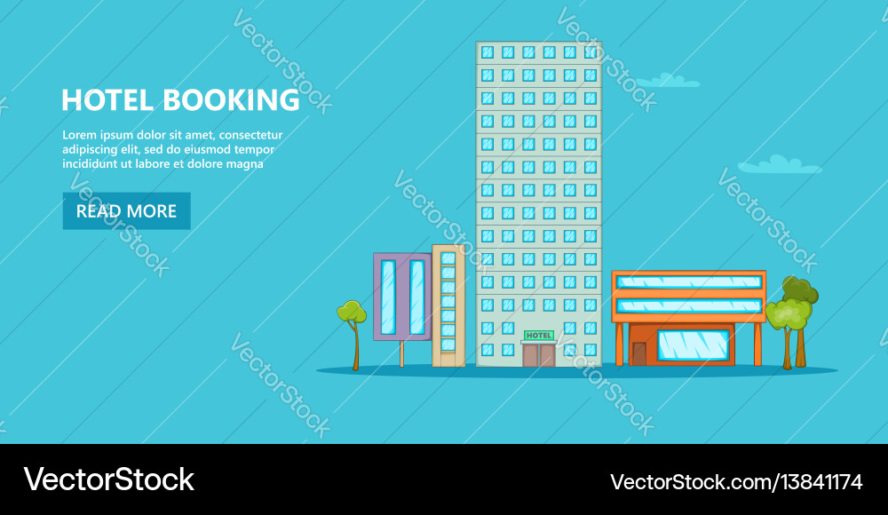 Hotel Horizontal Banner Sky Cartoon Style Vector Image