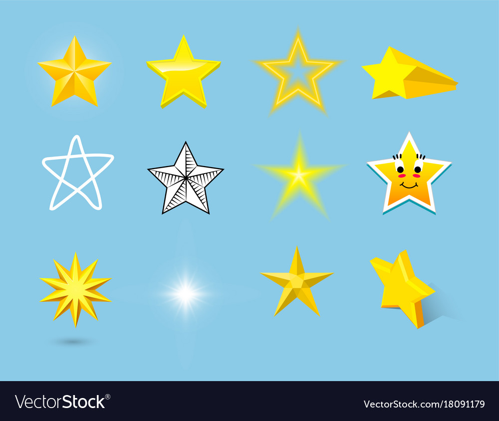 Different Style Shape Silhouette Shiny Star Icons Vector Image