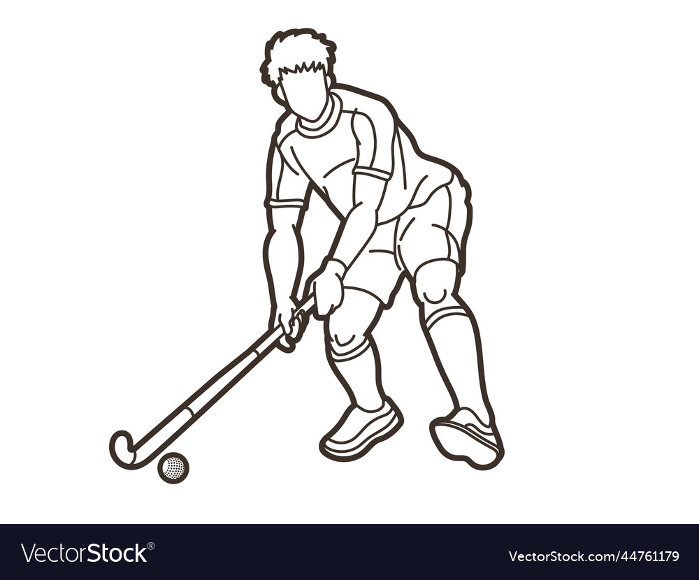 Field hockey sport male player action Royalty Free Vector