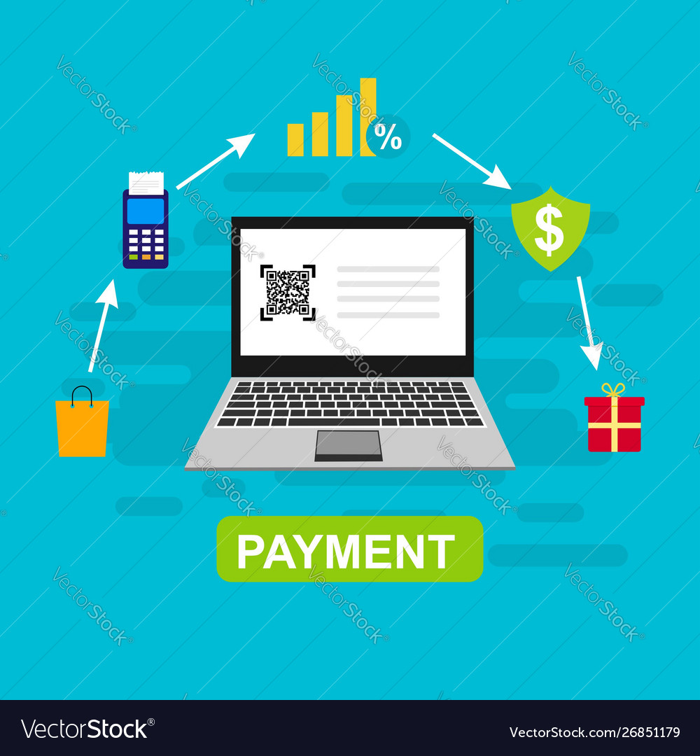 Online payment on computer flat cartoon big pay Vector Image