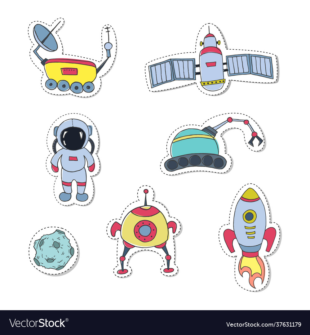 Set stickers with different space objects Vector Image