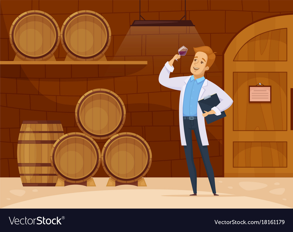 Winery storage cellar cartoon poster Royalty Free Vector