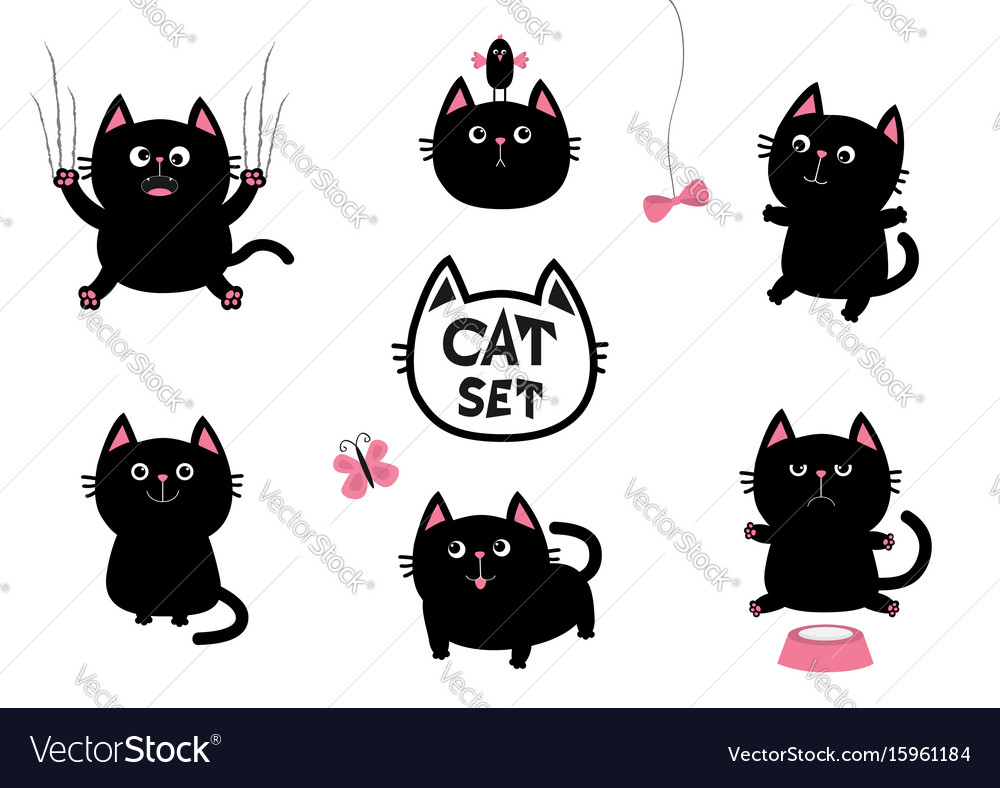 Cute Black Cat Fat Cat Poses Stock Vector (Royalty Free) 1566748159